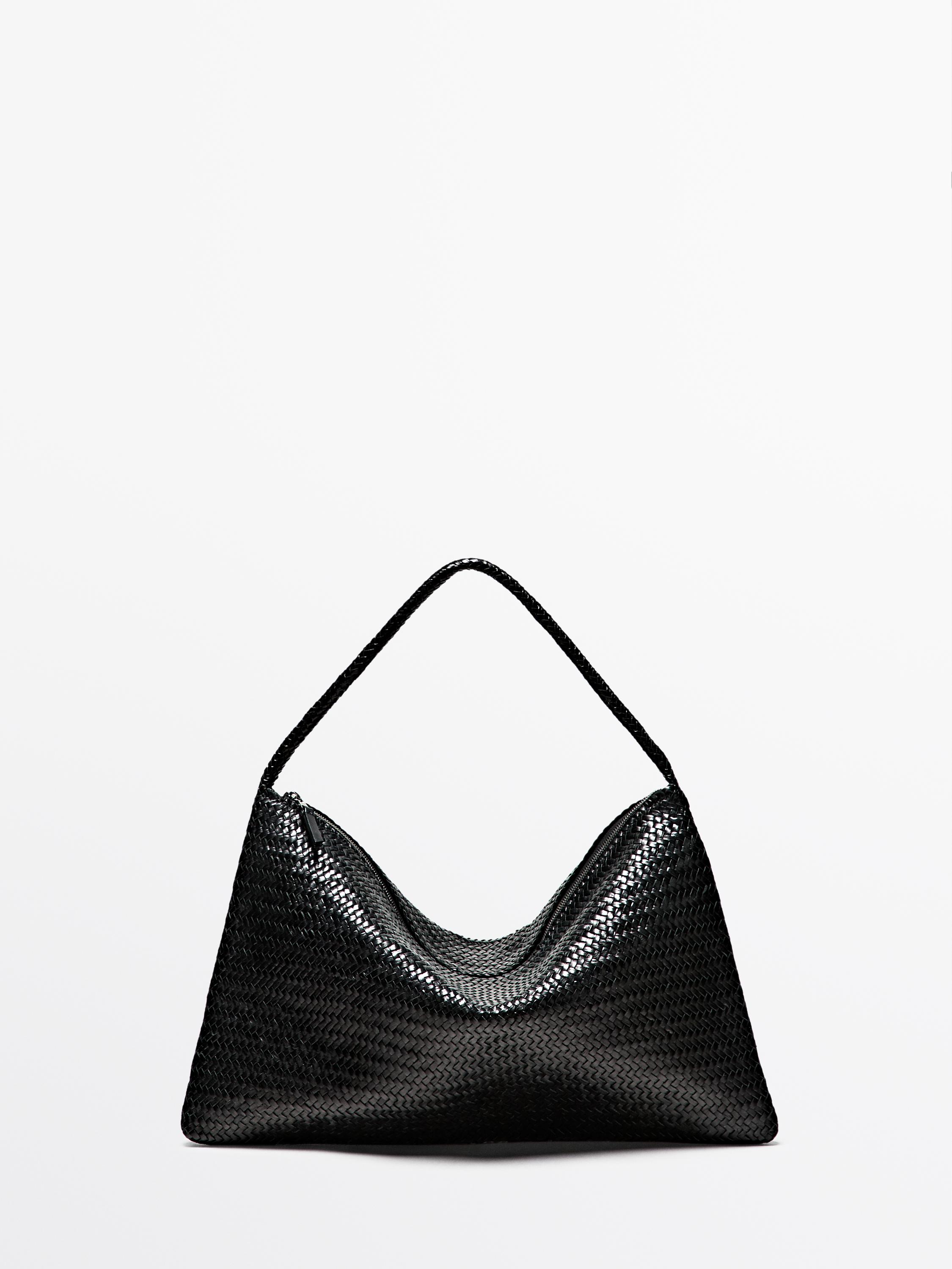 Large woven nappa leather satchel bag